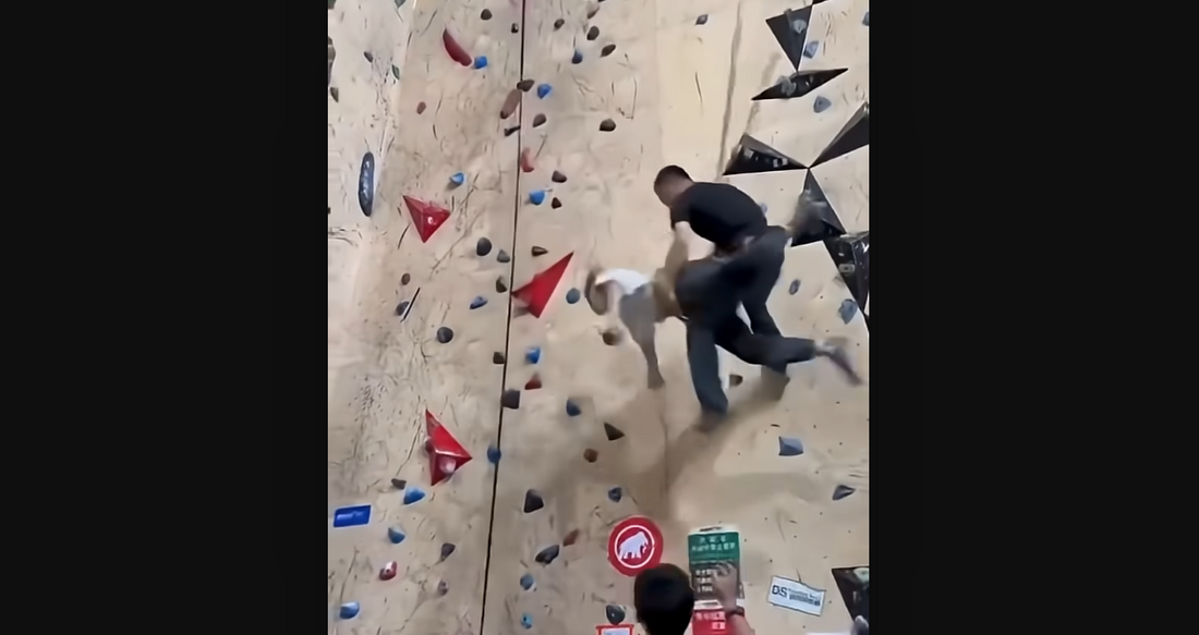 Solo Gym Climber Falls, Other Climber Catches Them!